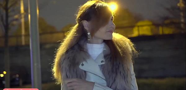  Deep Evening - Russian beauty Jeny Smith walks in public in transparent tights without panties. So you can see the pussy